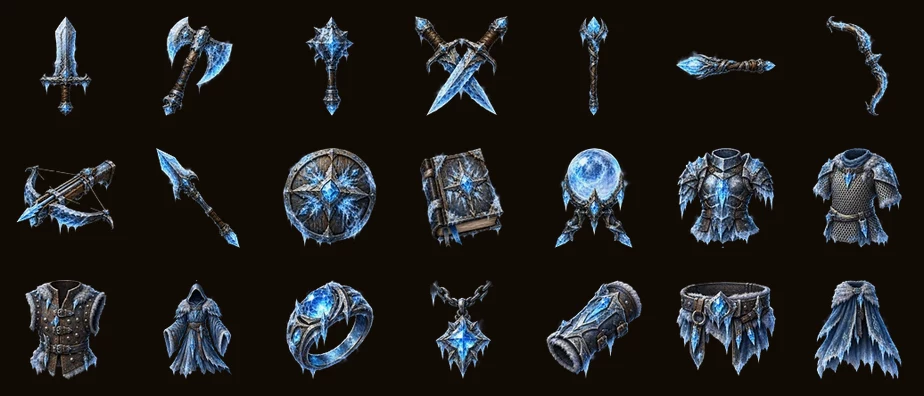 De eenentwintig stukken van de Frostgiant-set